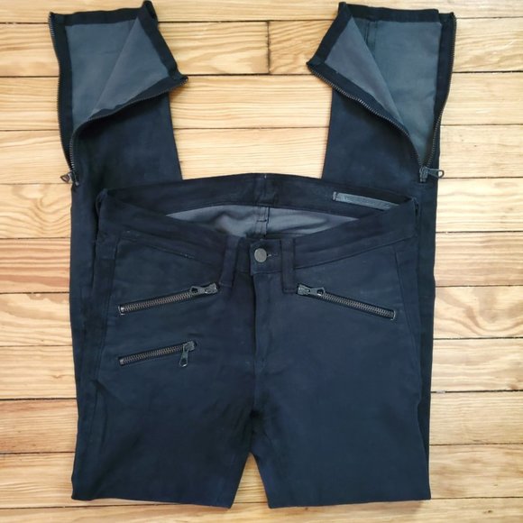 rag & bone 100% Lamb Suede Leather Black Skinny Pants + Zip Ankle & PktsSz 25
